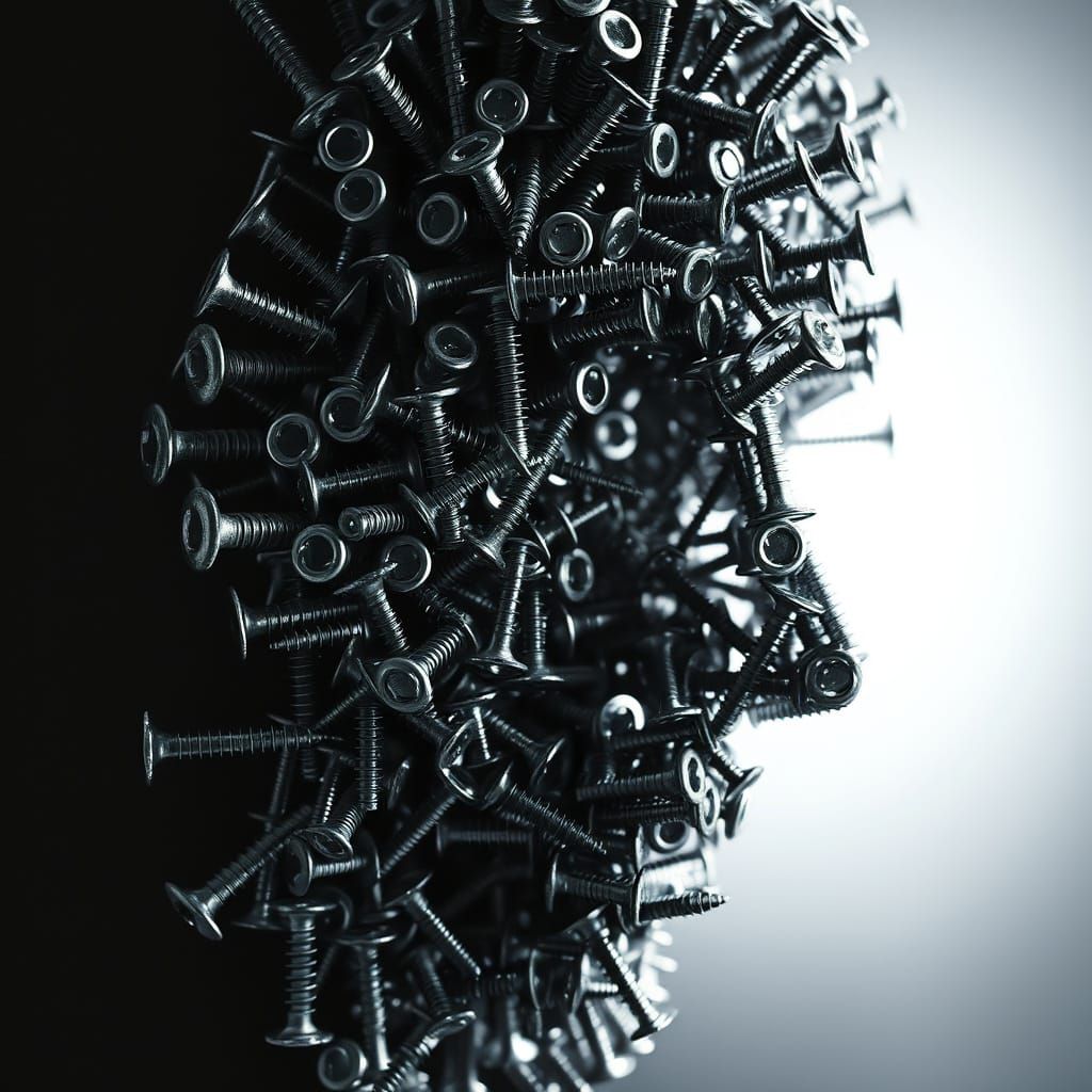 Surreal Face Formed from Screws and Nails