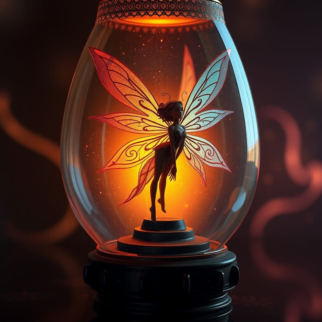 Iridescent Fairy in Antique Lamp, Unreal Engine 5