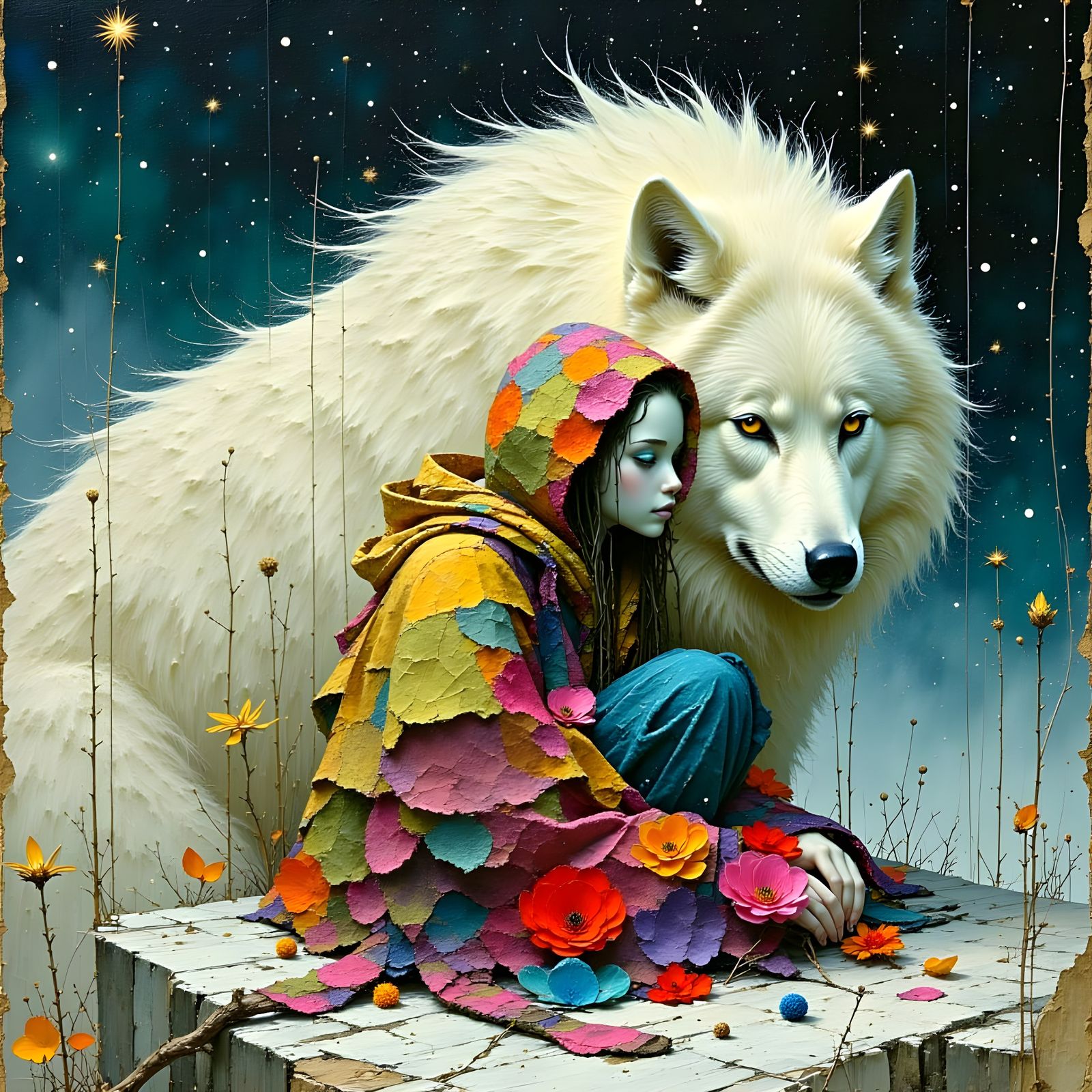 Fantasy Nordic Fairy in Cosmic Blizzard, Oil Impasto Style