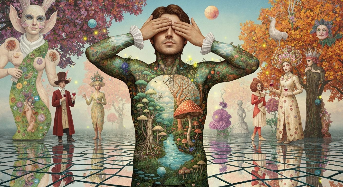 Surreal Bio-Art Collage: Weathered Prince's Ecosystem