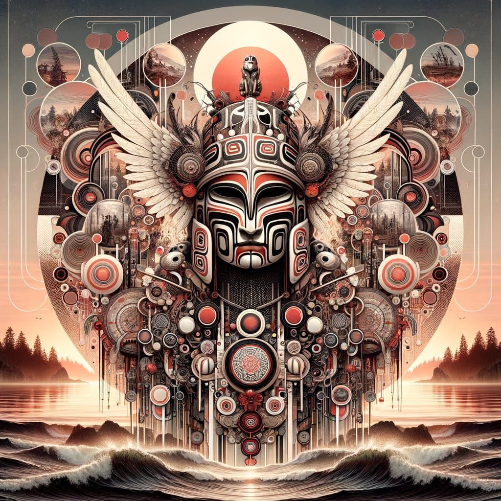 Warrior Knight with Totem Helmet in Digital Woodland Style