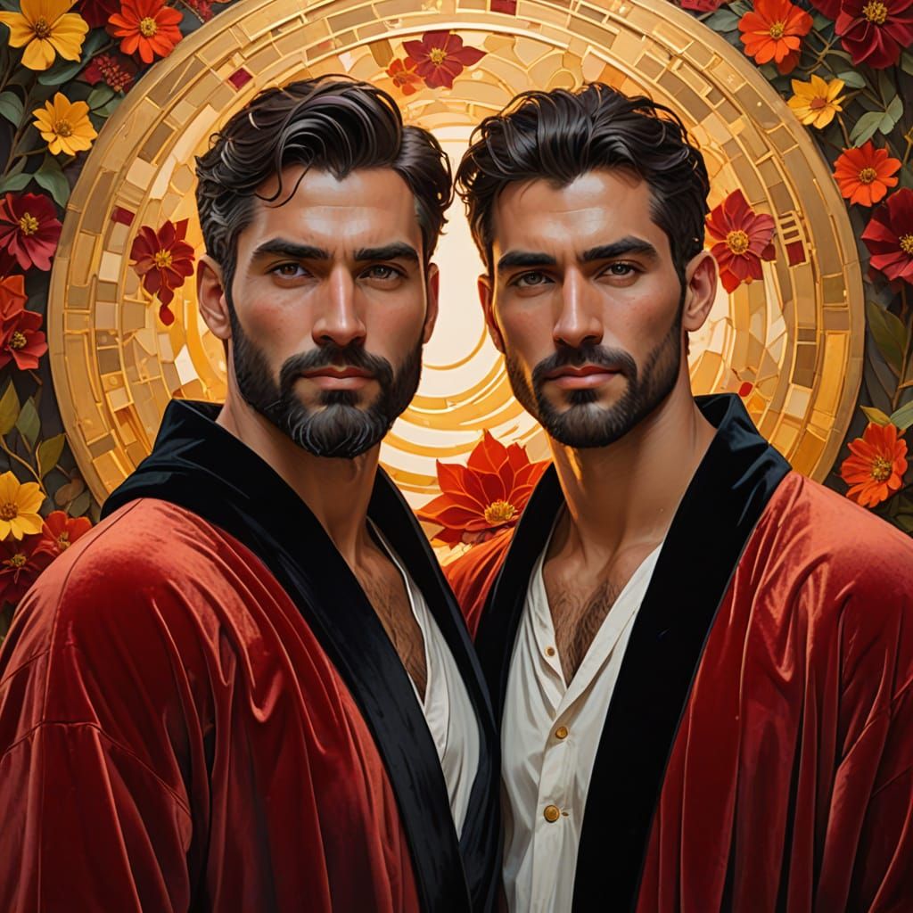 Handsome Couple in Velvet Robes, Impasto Portrait