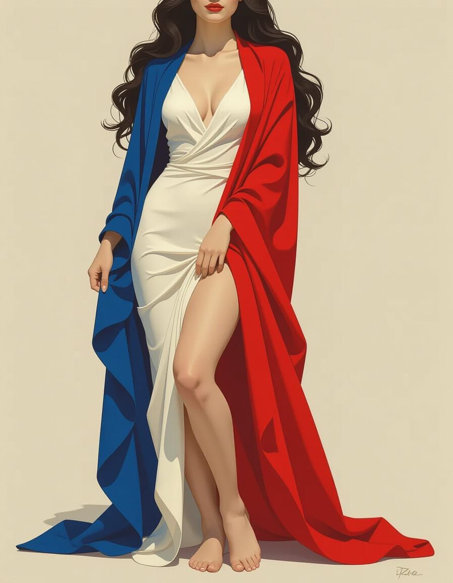 Eiffel Tower: Radiant Woman in French Flag, Blended Styles