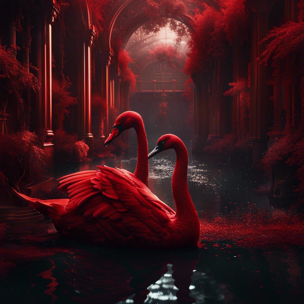 Dramatic Red Swan Digital Matte Painting