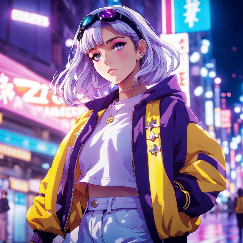 Retro Anime Girl in Vaporwave Style
