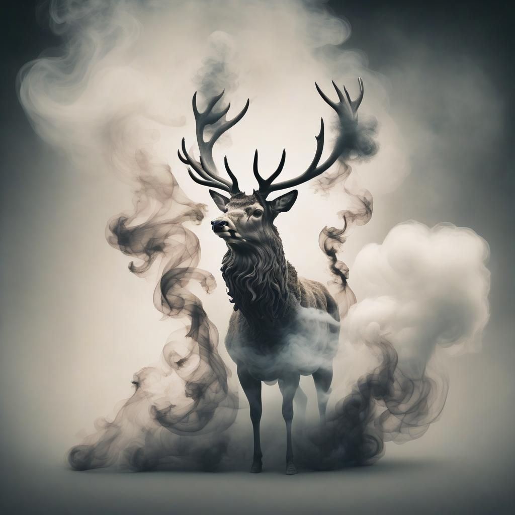 Dreamlike Smoke Stag: Surreal Illustration