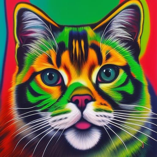 Adorable White Cat Portrait in Pop Art Style