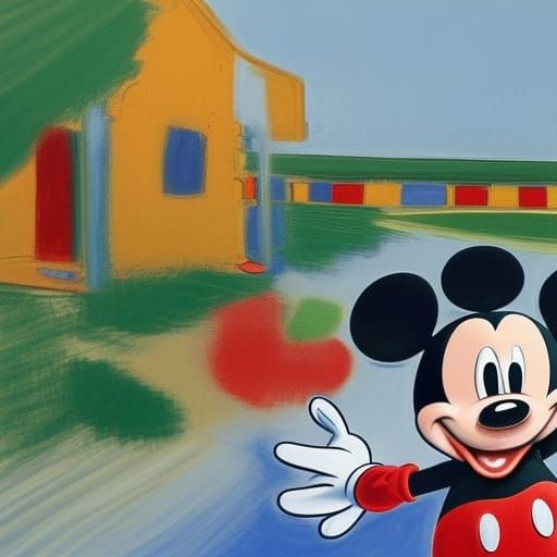 Mickey Mouse Angrily Objects in Expressionist Oil Painting