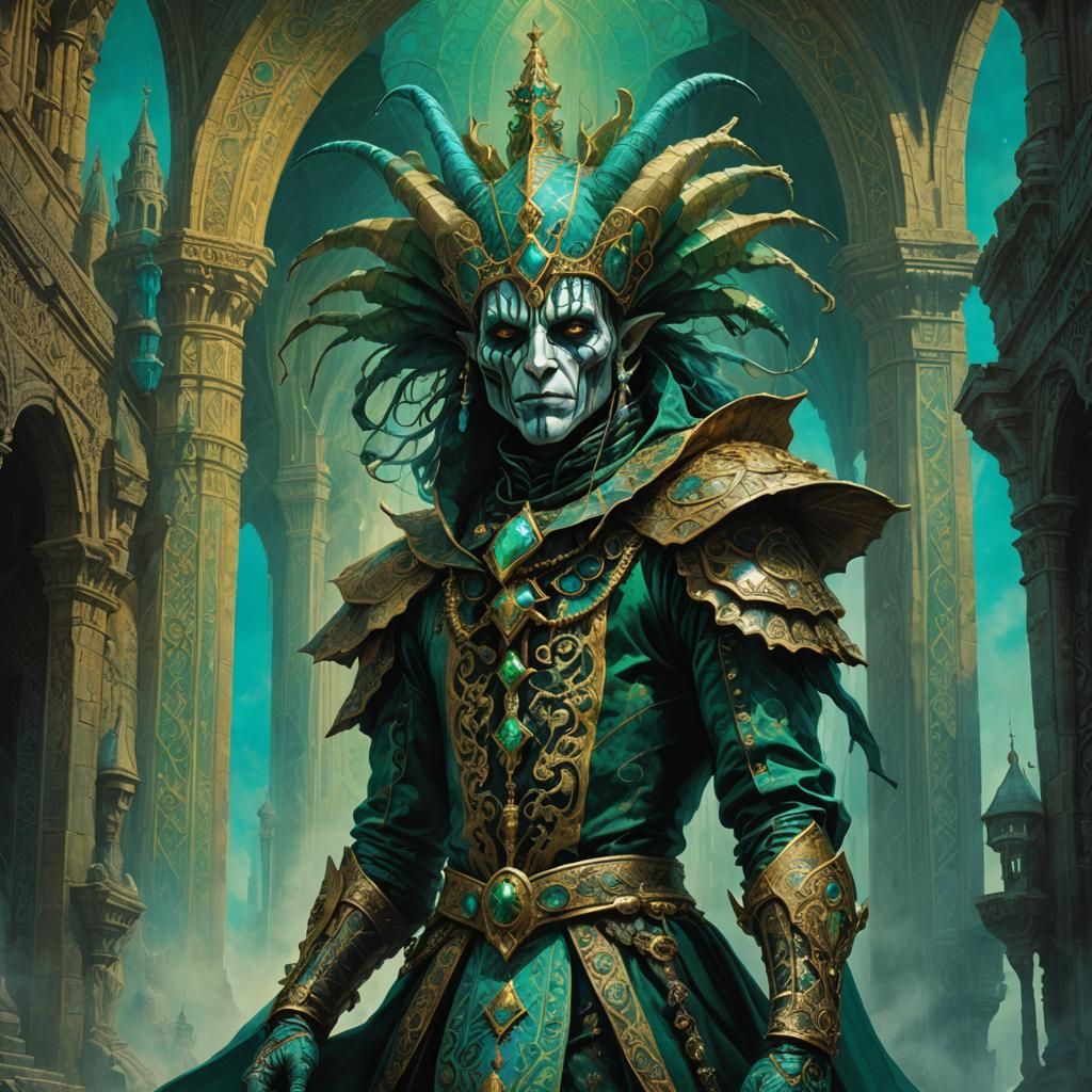 Ornate Harlequin in Dark Fantasy Style