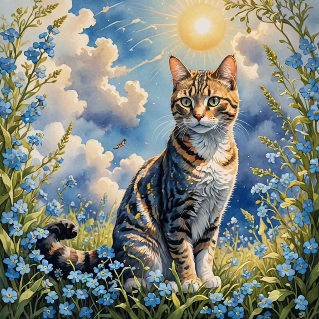 Floral See-Through Cat in Watercolor Heaven