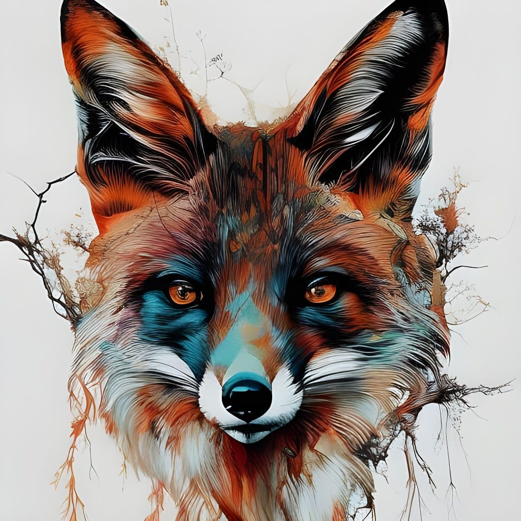 Hyperrealistic Fox Portrait in Inkblot Style