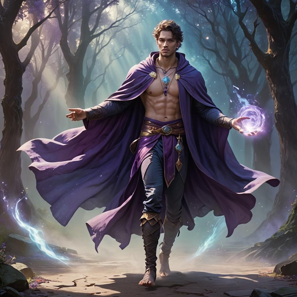 Ethereal Mage Floating in Mystical Forest