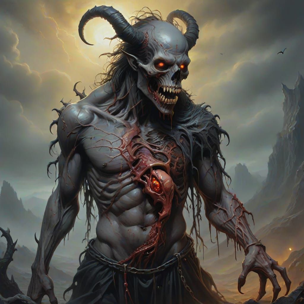 Dark Fantasy Beast in Desolate Landscape