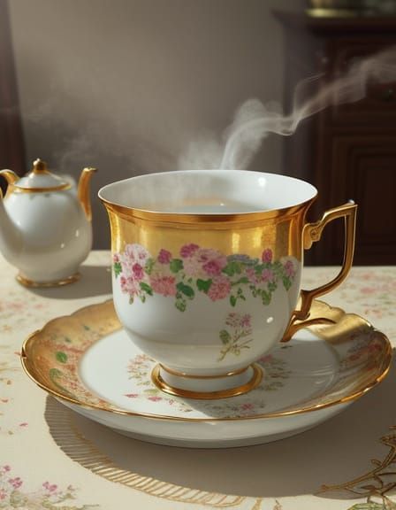 Impressionist Oil Painting of Tea Cup With Steam