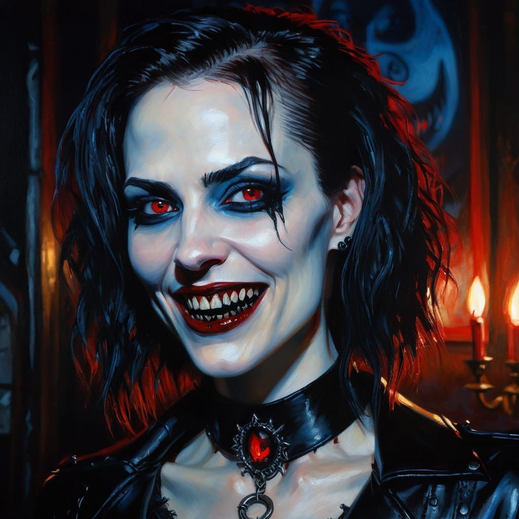 Gothic Vampire in Dark, Moody Oil Painting
