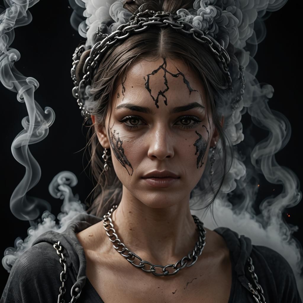 Smoked Woman in Chains: Photorealistic 8K Art
