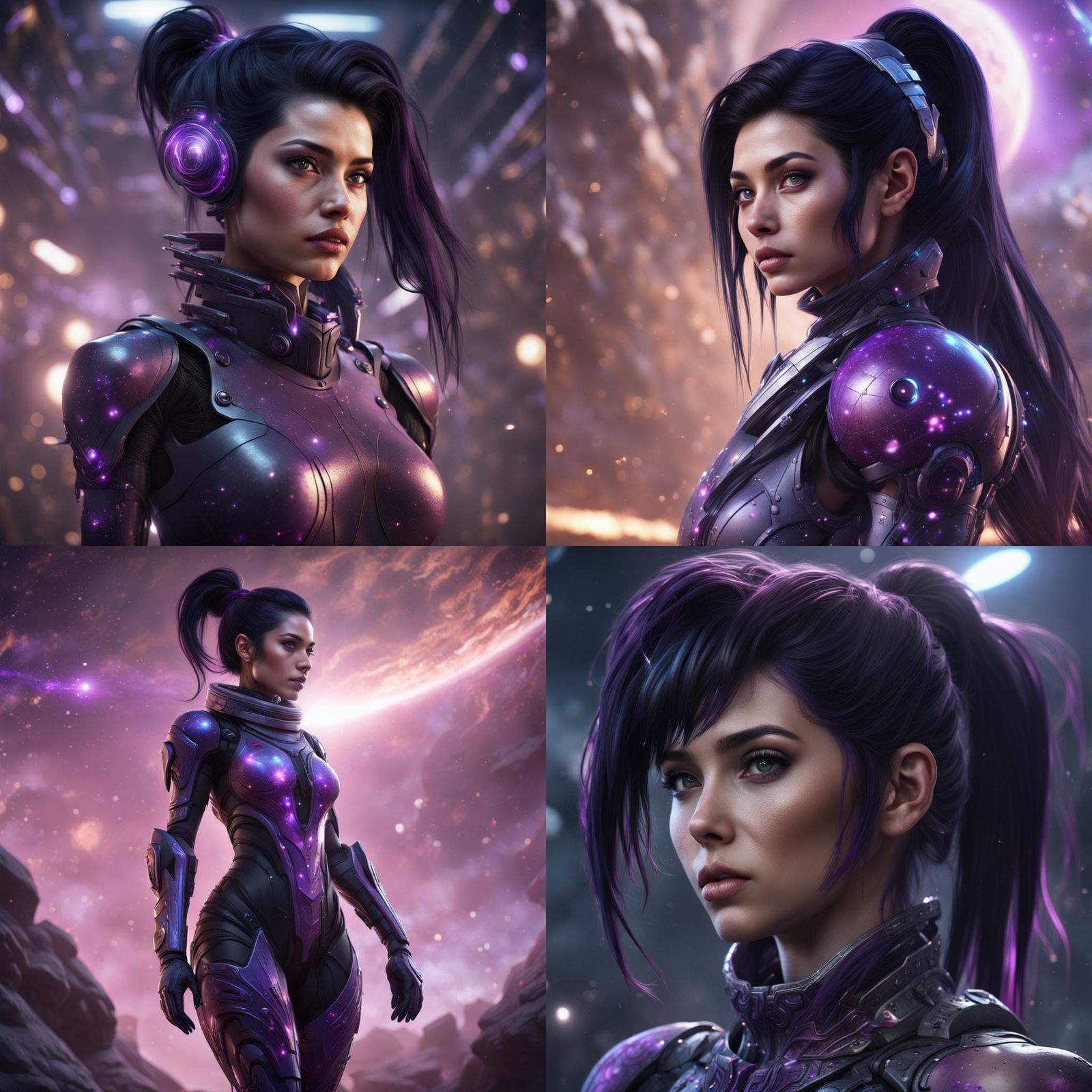Fantasy Space Girl with Purple Eyes, Digital Art