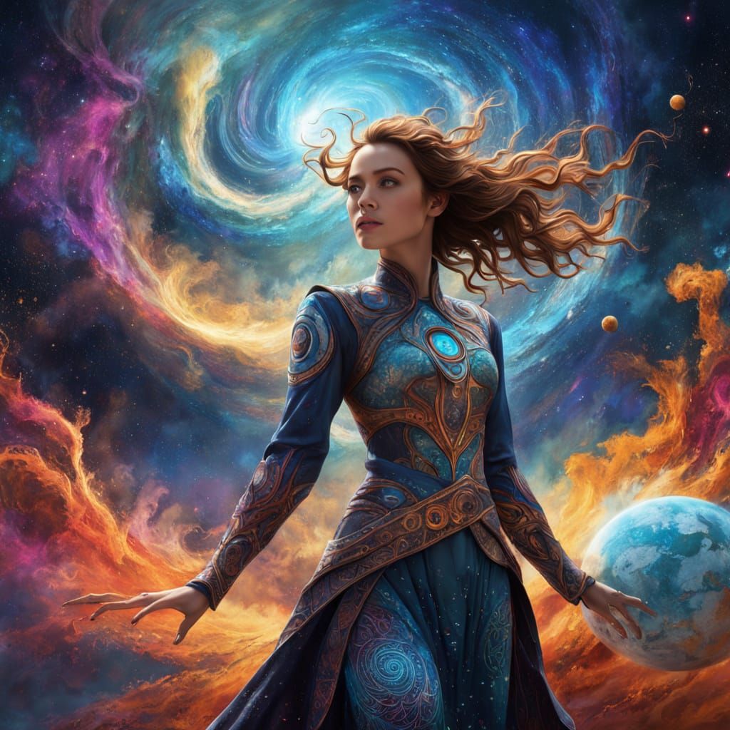 Beautiful Woman in Cosmic Universe, Fantasy Concept Art