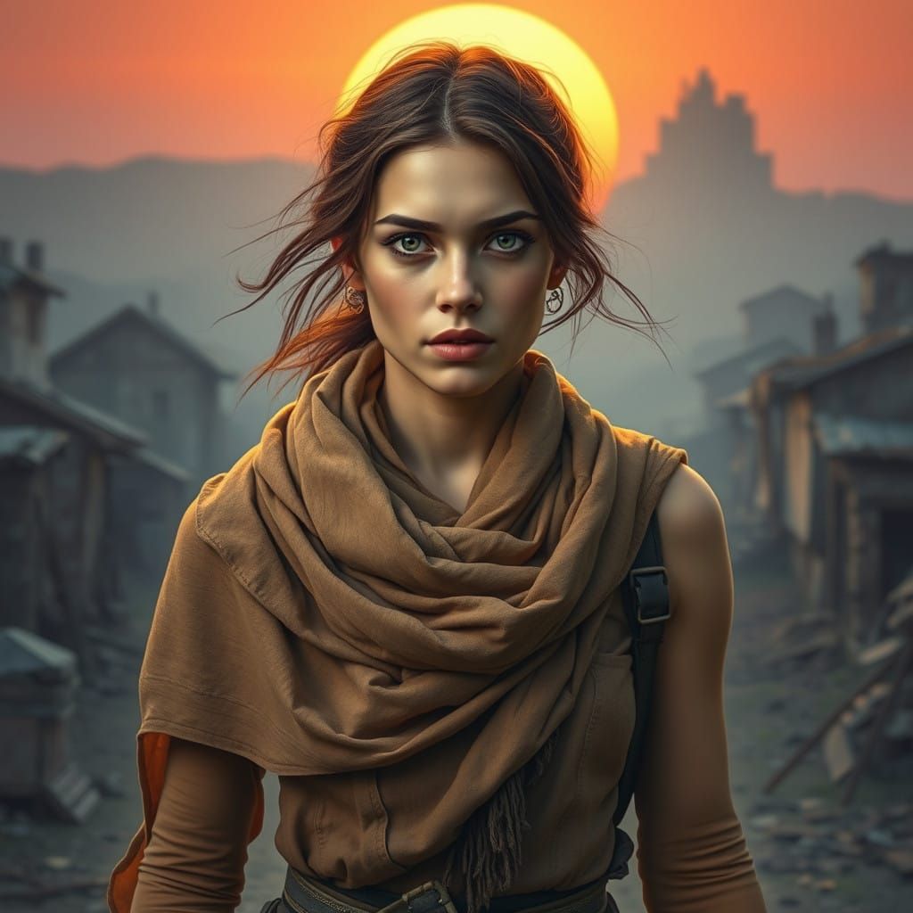 A Young Woman Walks Through a Desolate Post-Apocalyptic City...