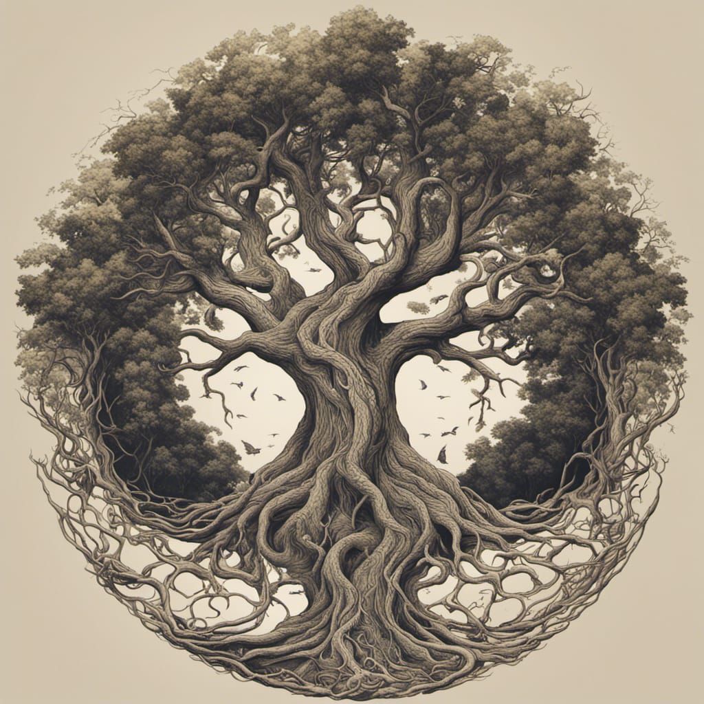 Mythological Tree at Earth's Core: Fantasy Concept Art