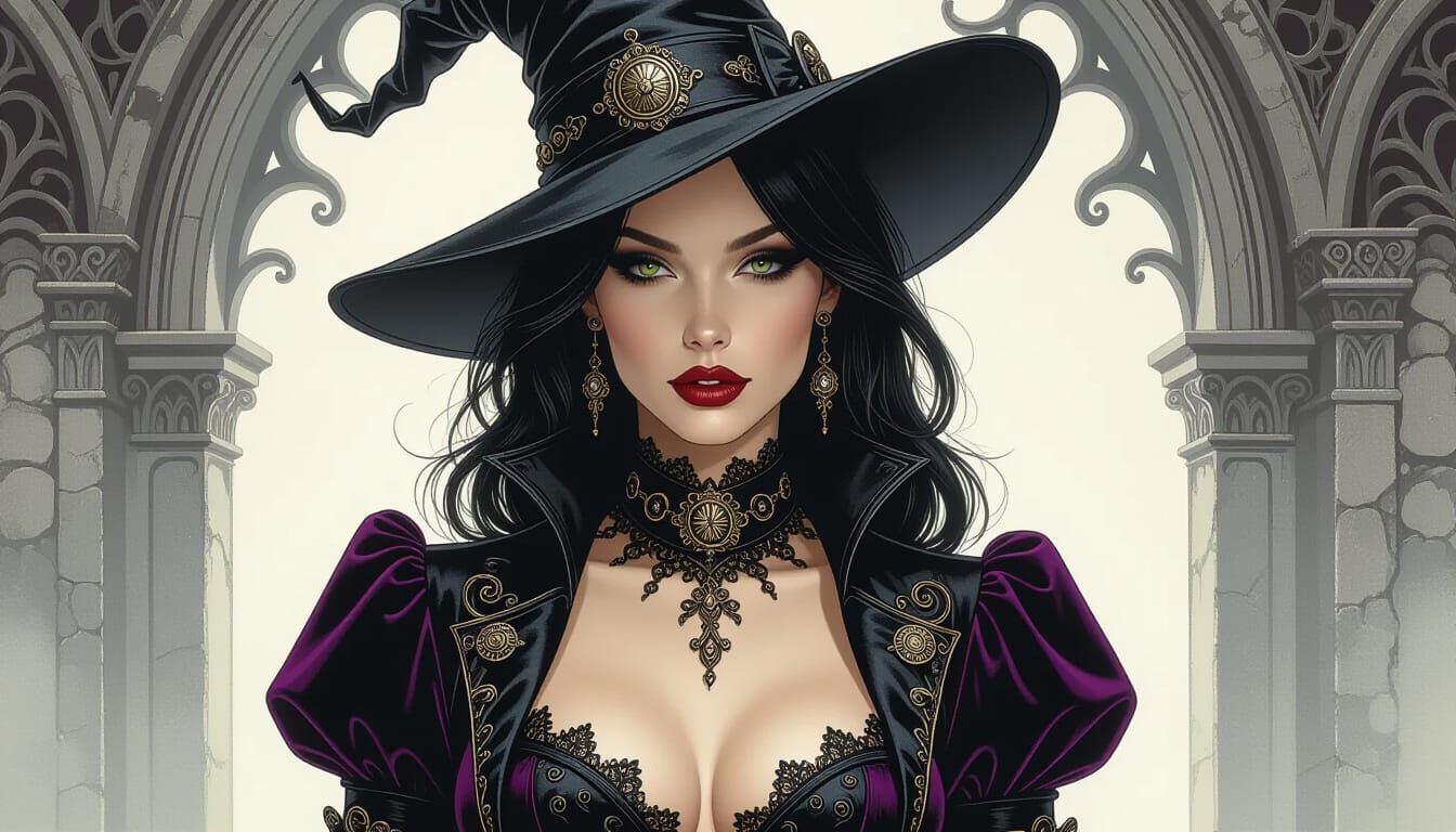 Gothic Steampunk Witch Portrait in Chiaroscuro Lighting