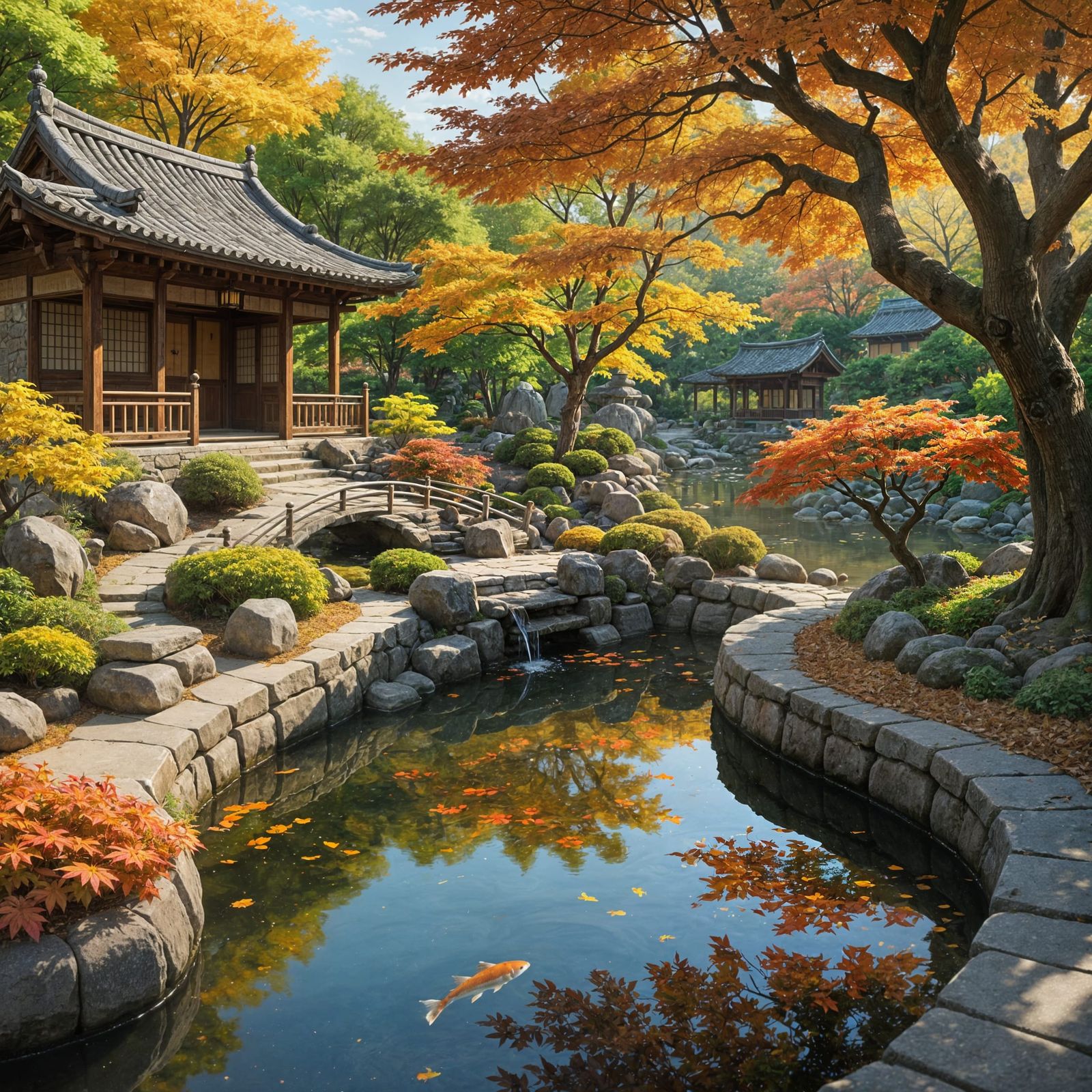 Autumn Zen Garden in Anime Style