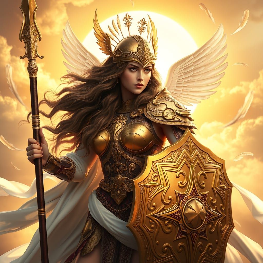 Majestic Warrior Woman in Golden Armor