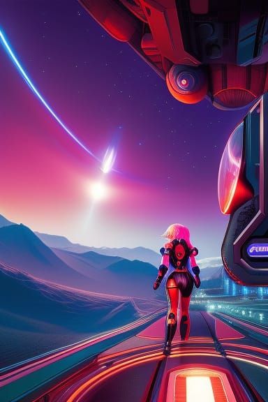 Curvy Woman in Cyberpunk Space Station