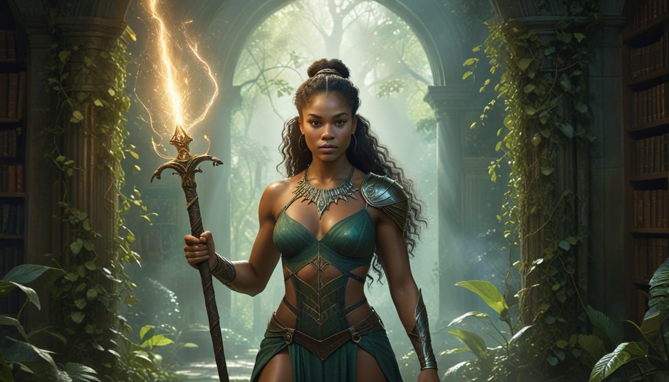 Serene Warrior Guards Ethereal Library Entrance