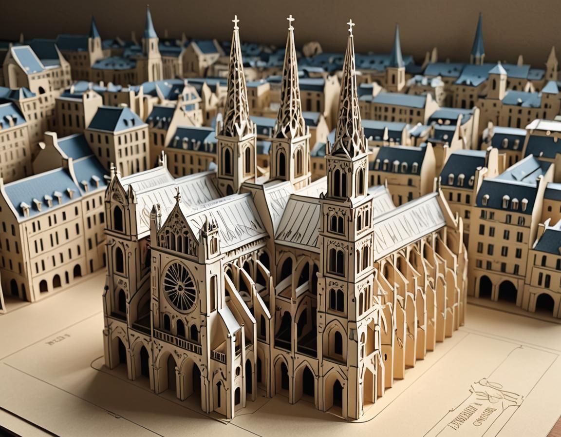 3D kirigami model of a gothic cathedral