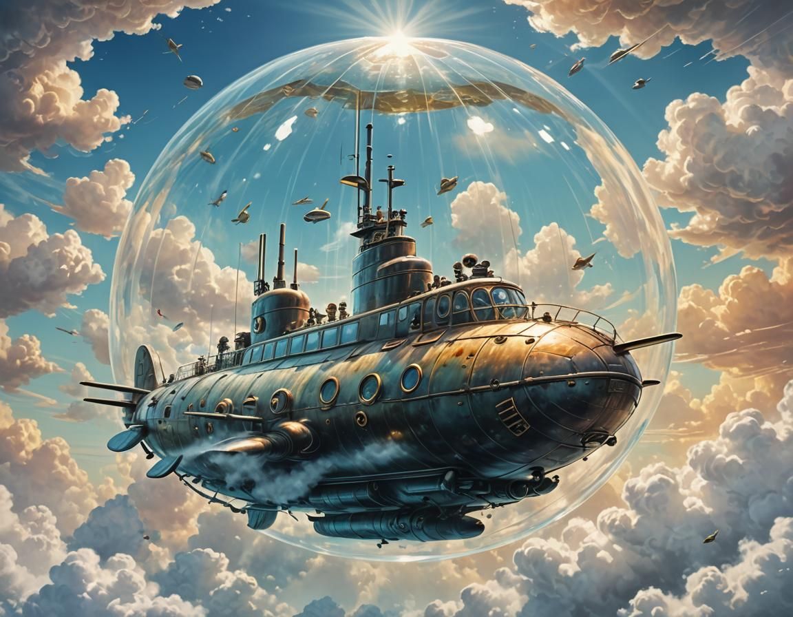 Fantasy Submarine Skydiving: Jean Giraud Style Splash Art
