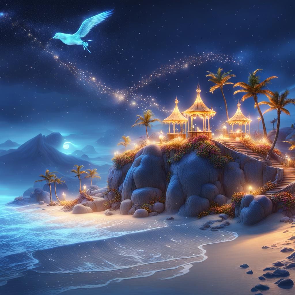 Fantastical Birds Near a Heavenly Sea