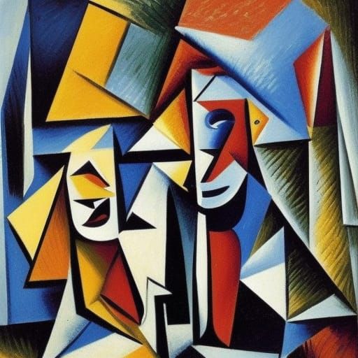 Abstract Cubist Friendship Inspired by Picasso