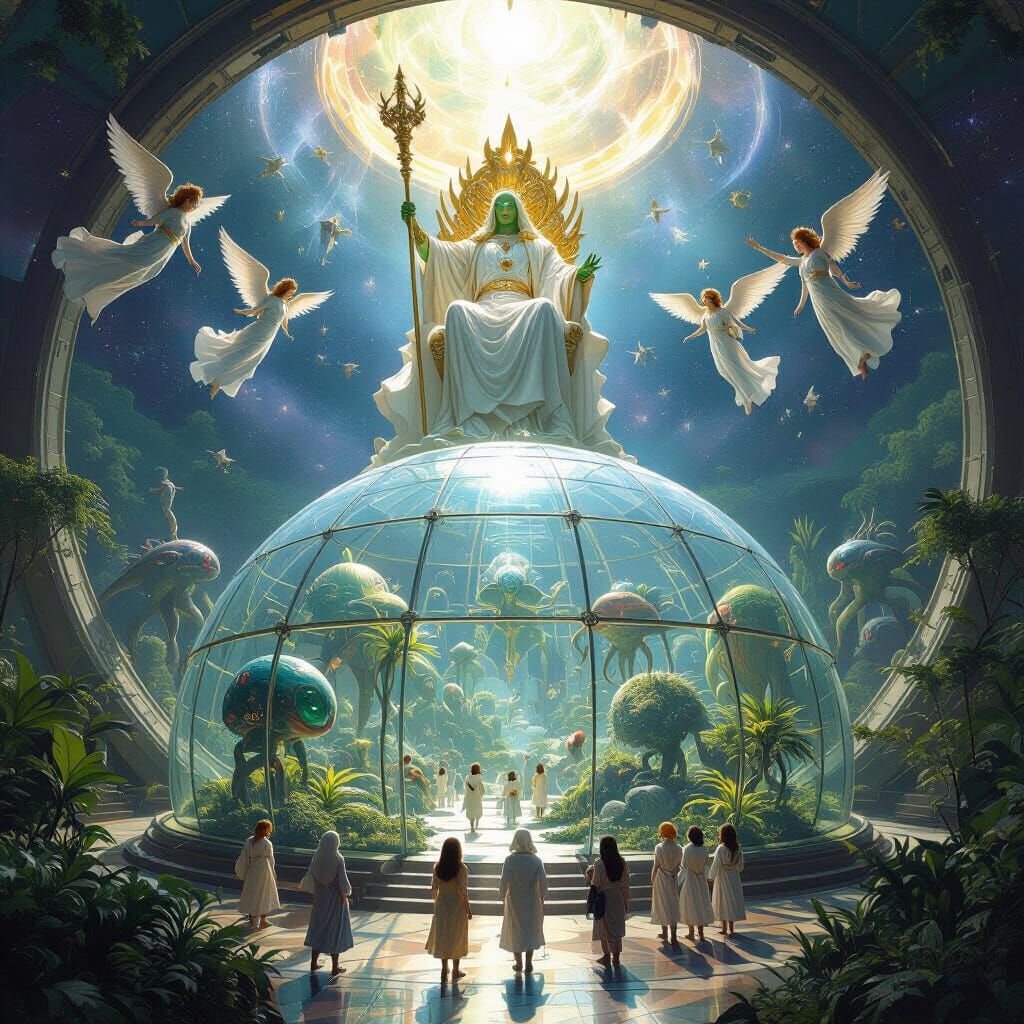 Alien Biodome Under Divine Watch, Epic Fantasy Style