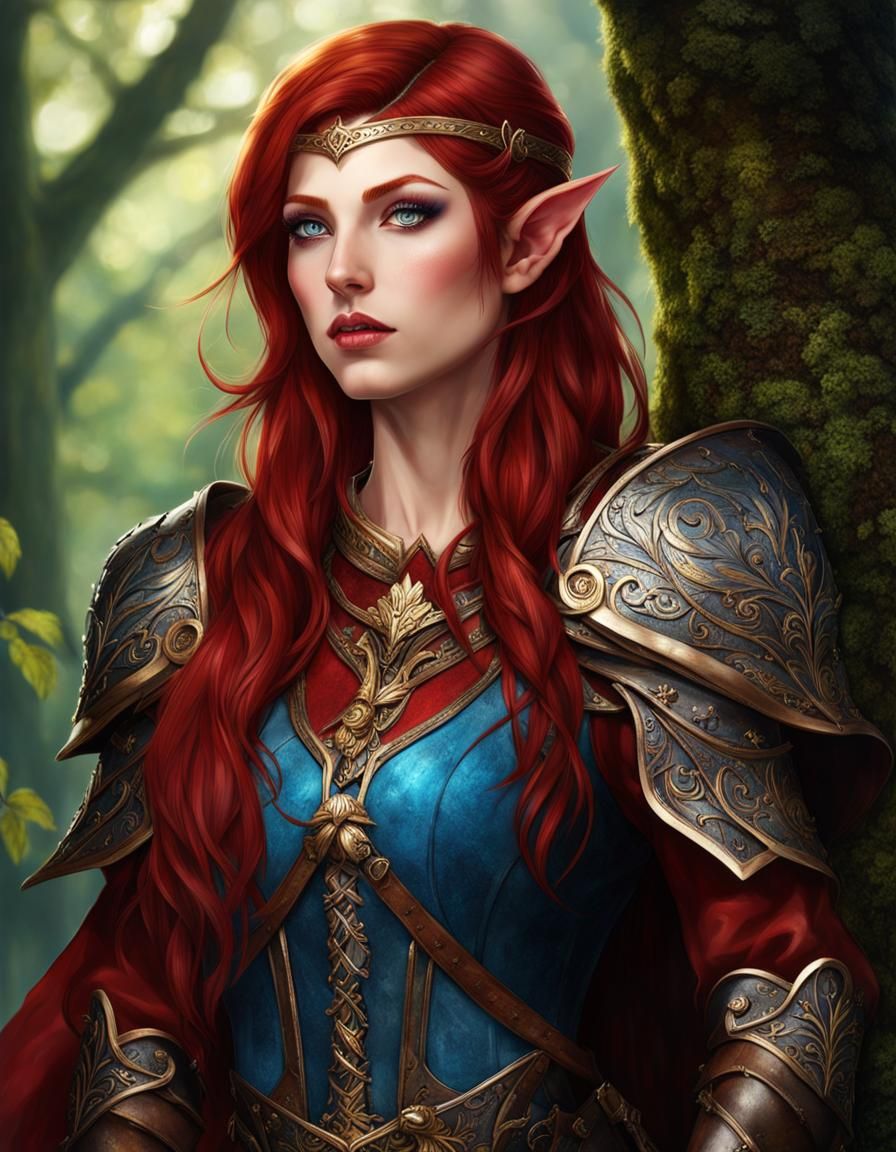 Portrait of a Beautiful Elf Huntress in Woodland