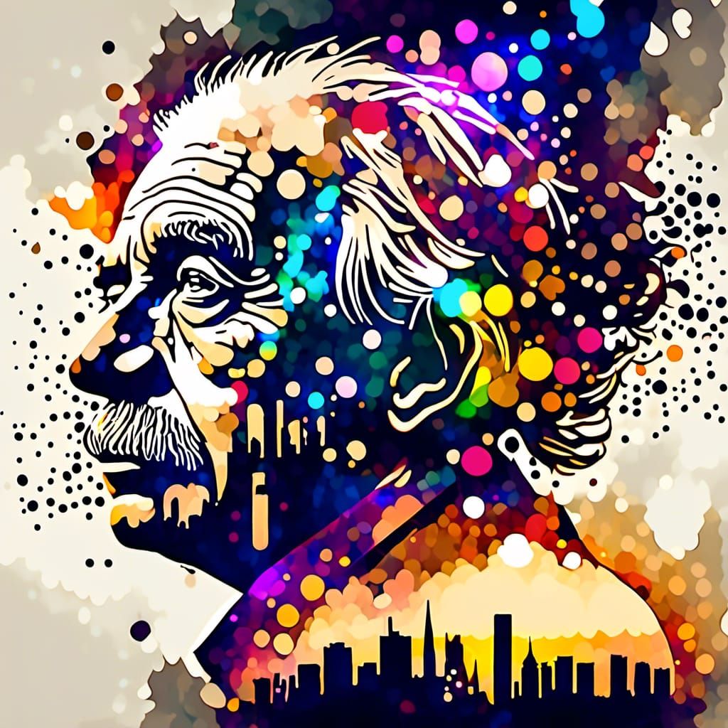 Einstein Double Exposure Art with City Sunset