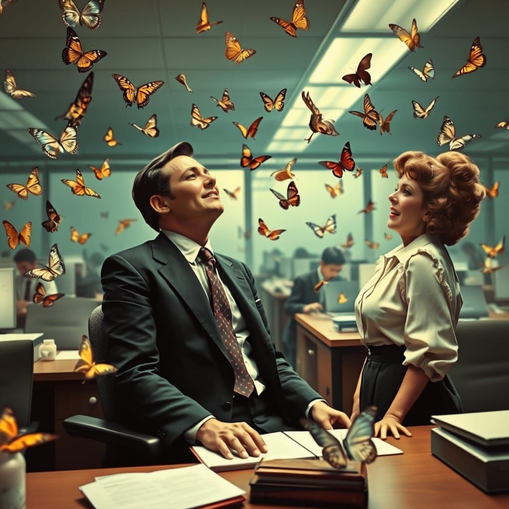 Groovy Butterflies Invade a 1960s Office