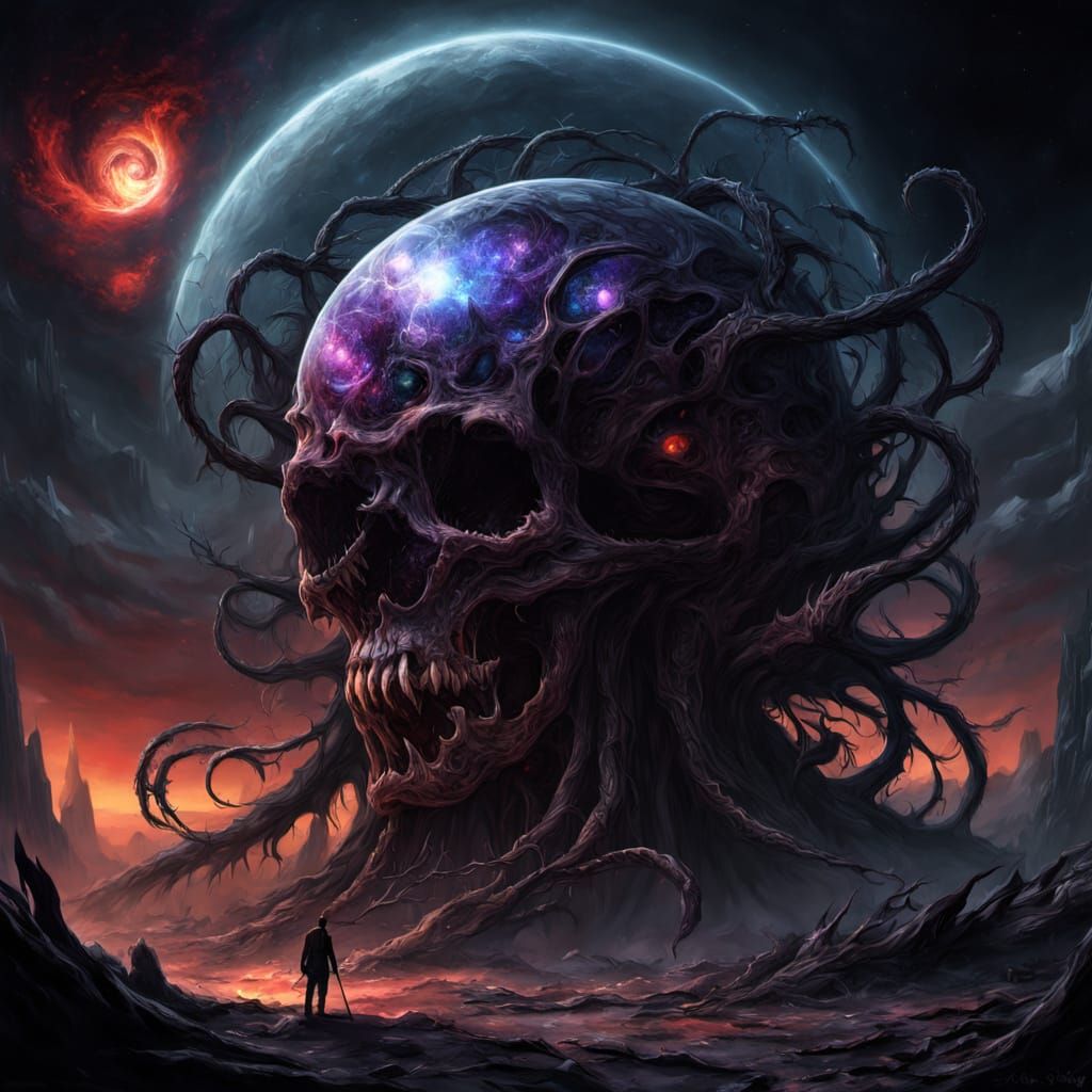 Cosmic Void Engulfs Decaying Star in Surreal Dystopian Art