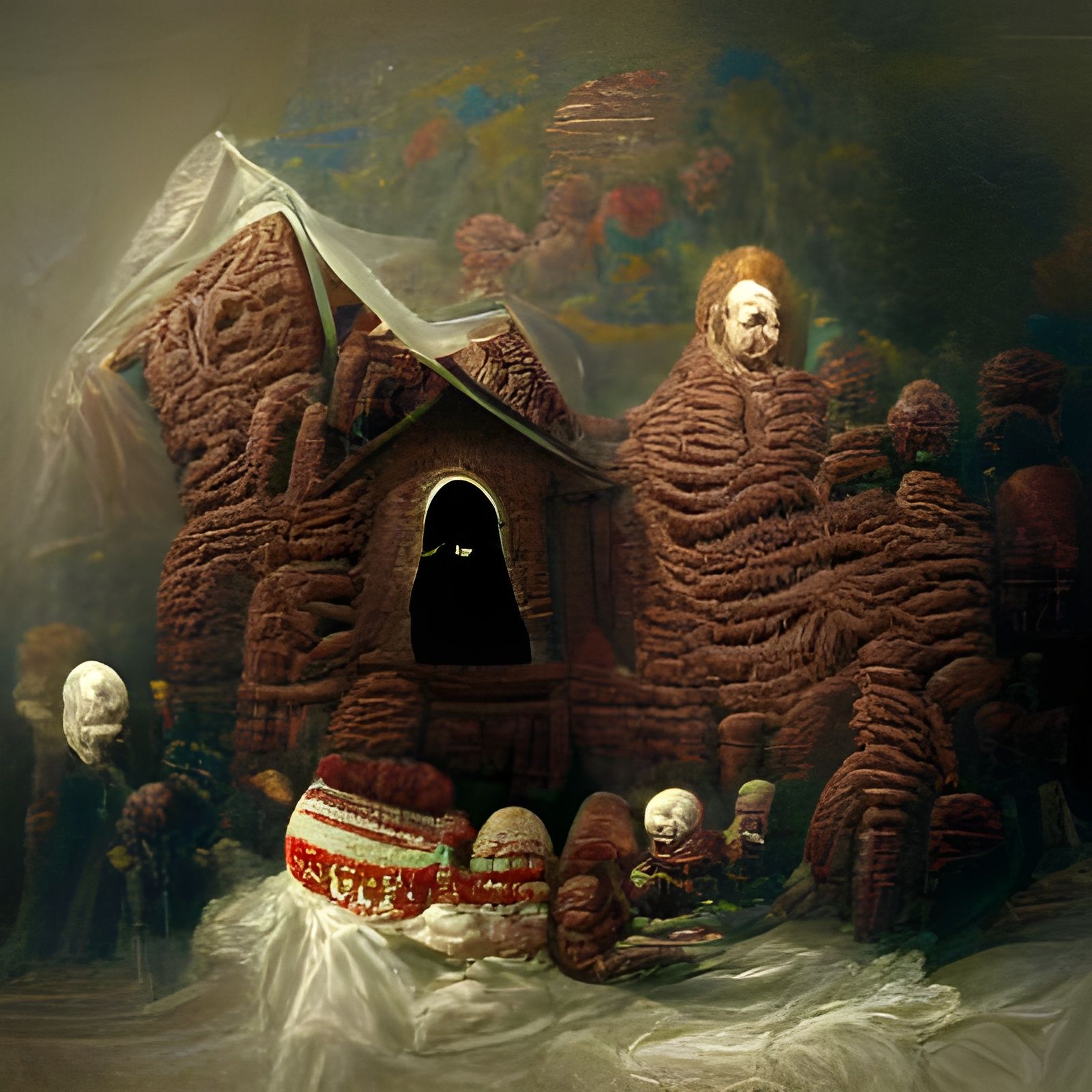 Horror Gingerbread House in Dark Fantasy Style
