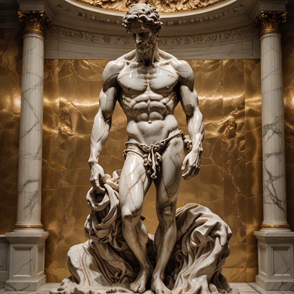 Baroque Marble Sculpture of Enslaved Male
