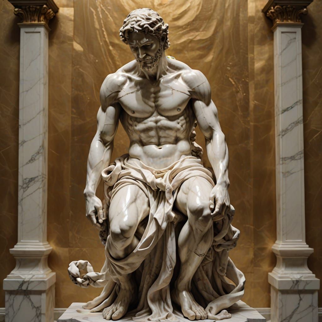 Baroque Marble Sculpture of Enslaved Male