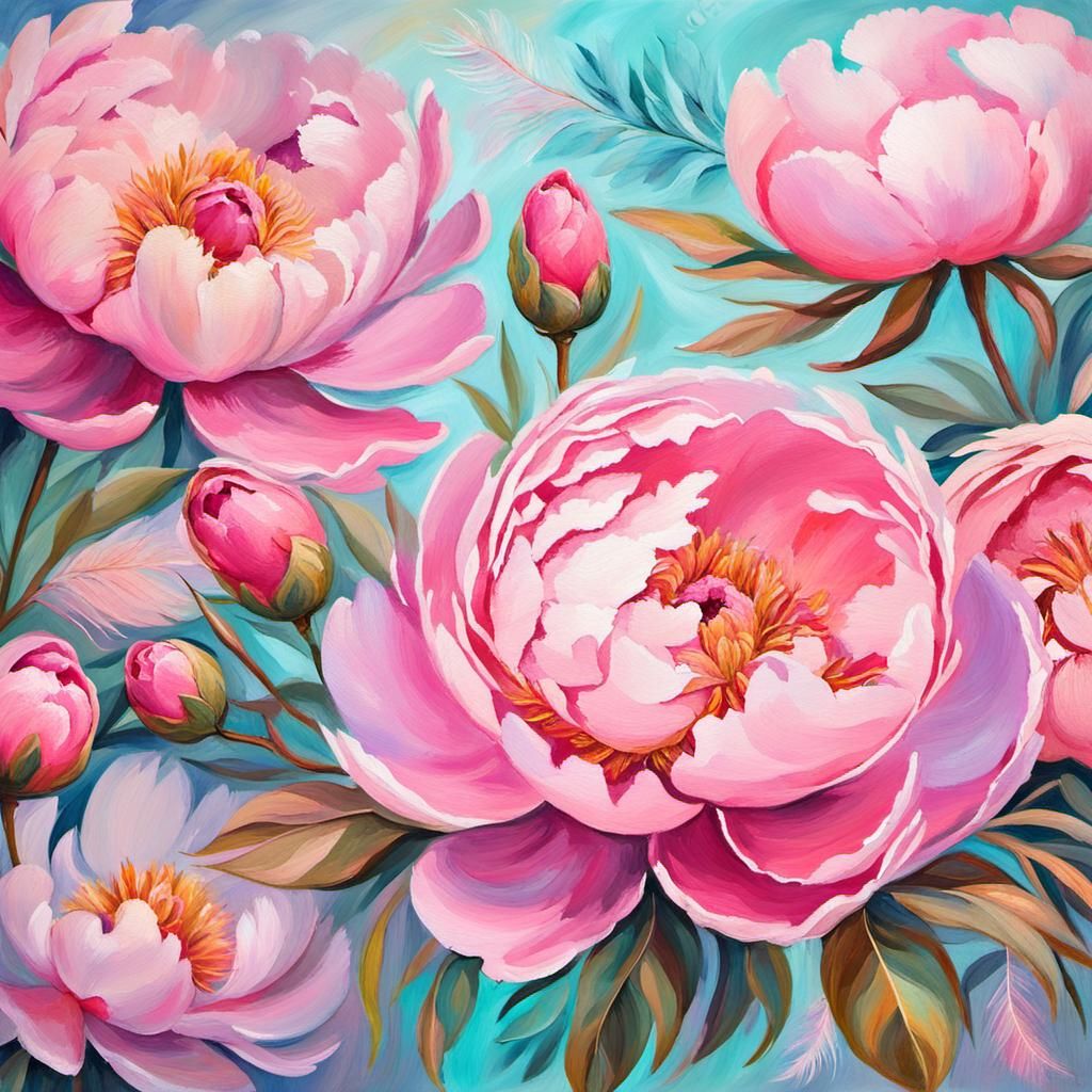 Enchanted Peony Dreams: A Boho Floral  Gouache Masterpiece