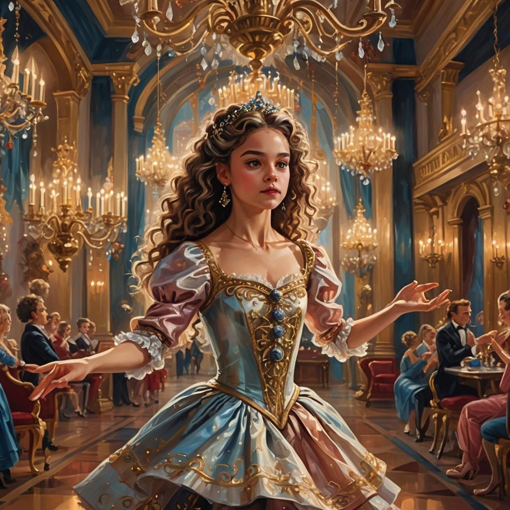 Girl in Lavish Ballroom Dancing Arabesque