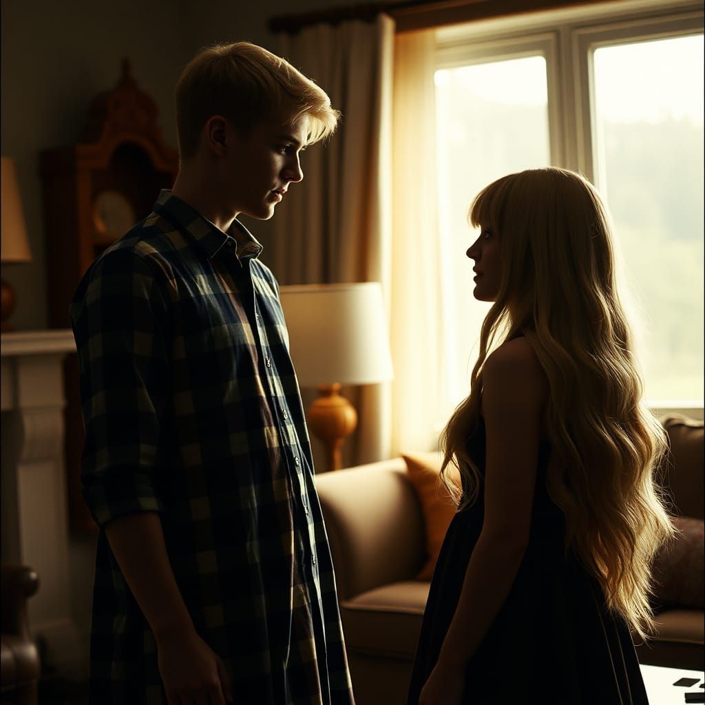 Masculine Boy in Babydoll Dress: Cinematic Still