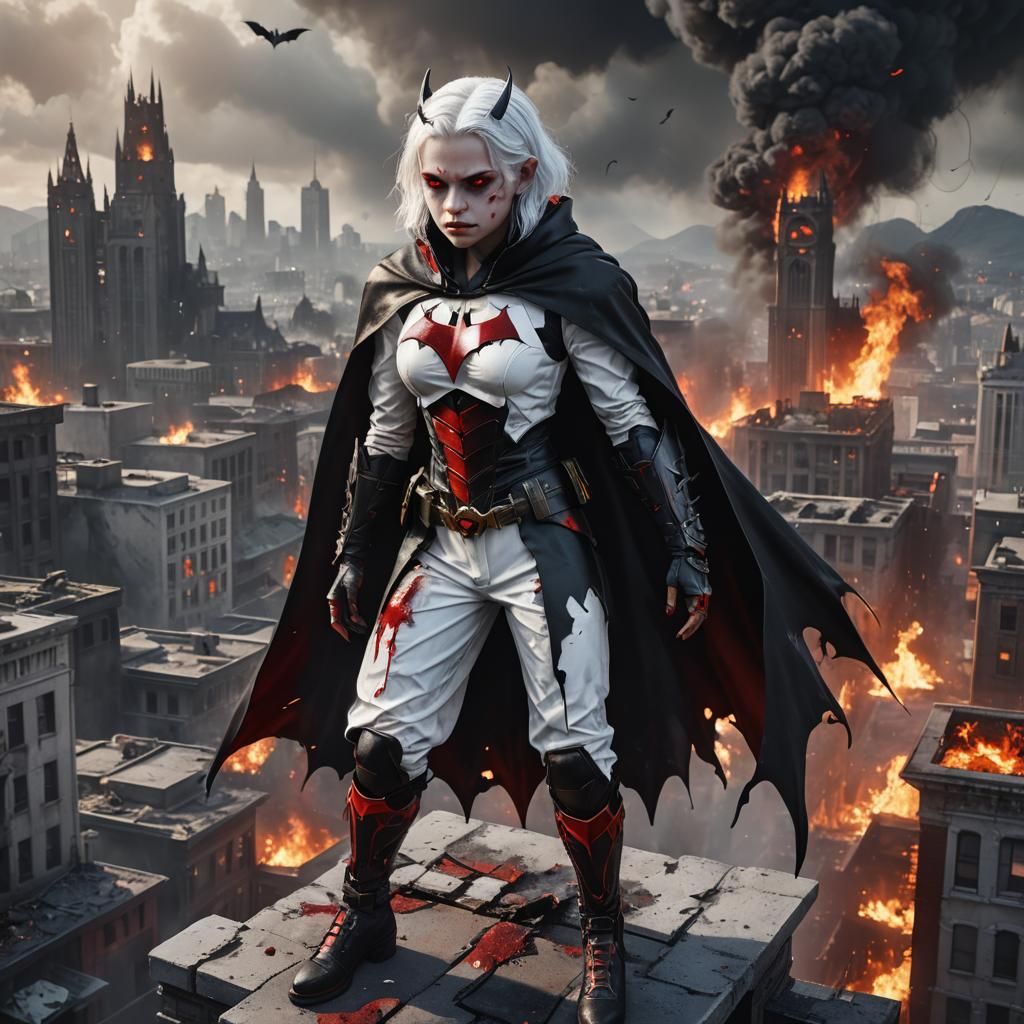Fiery Vampire Child Vigilante in Detailed Matte Painting