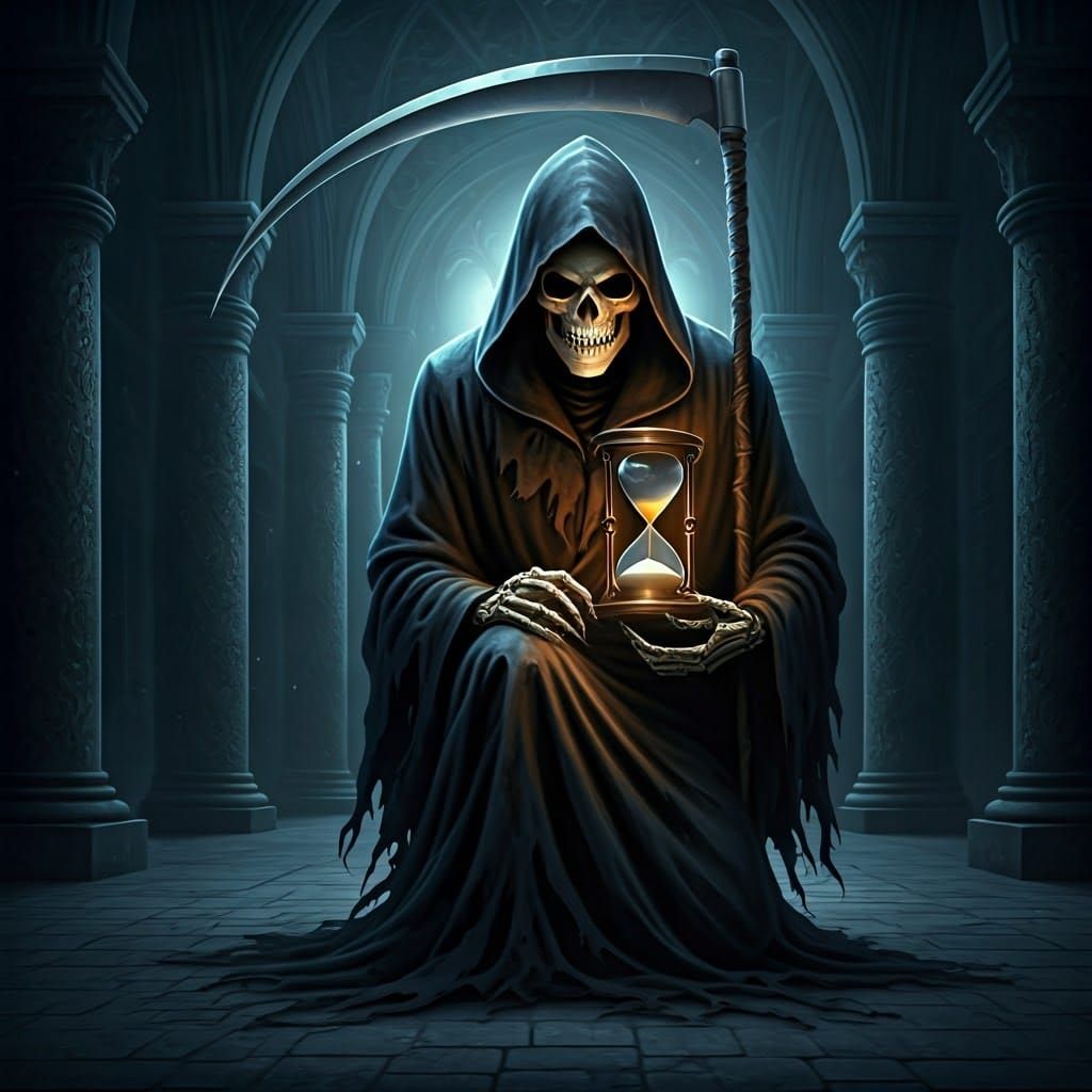 Grim Reaper Kneeling in the Night