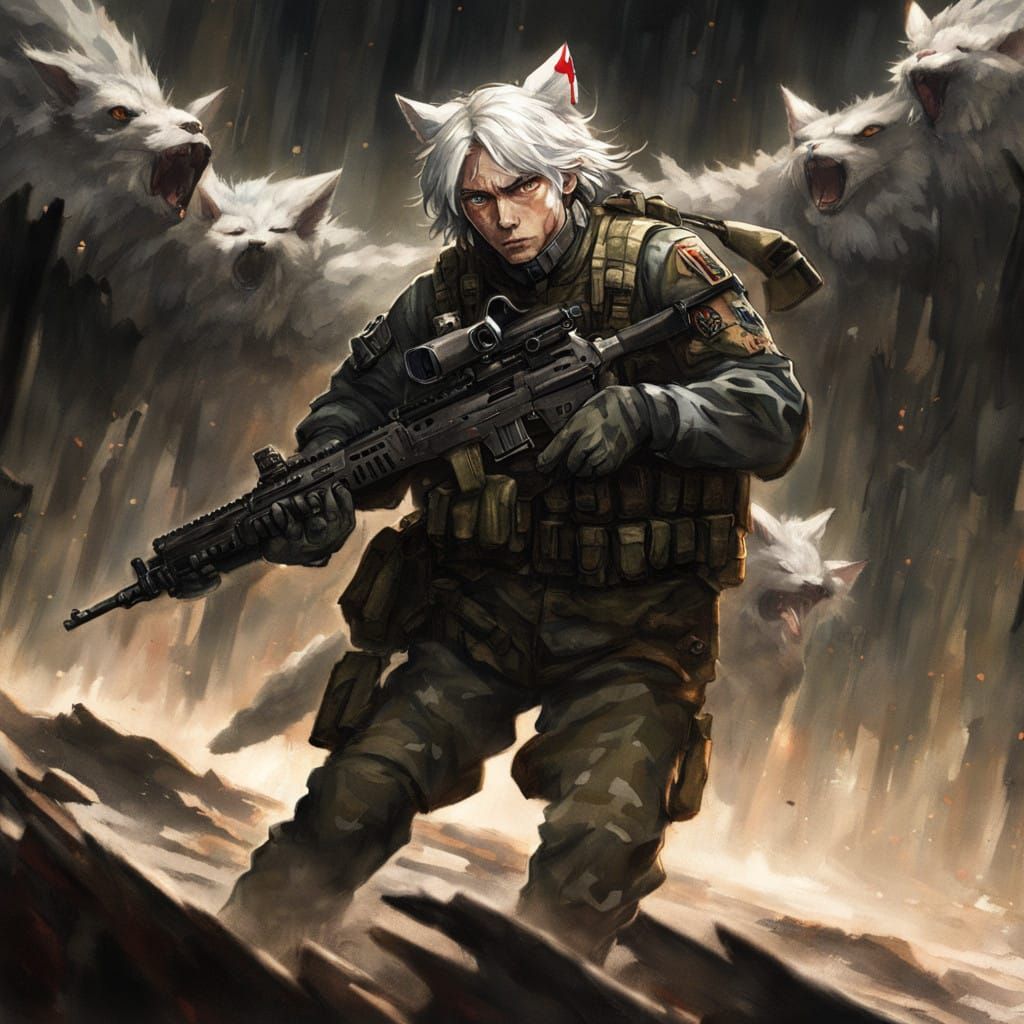 Cat Girl Combat Medic in Cinematic Dawn Light