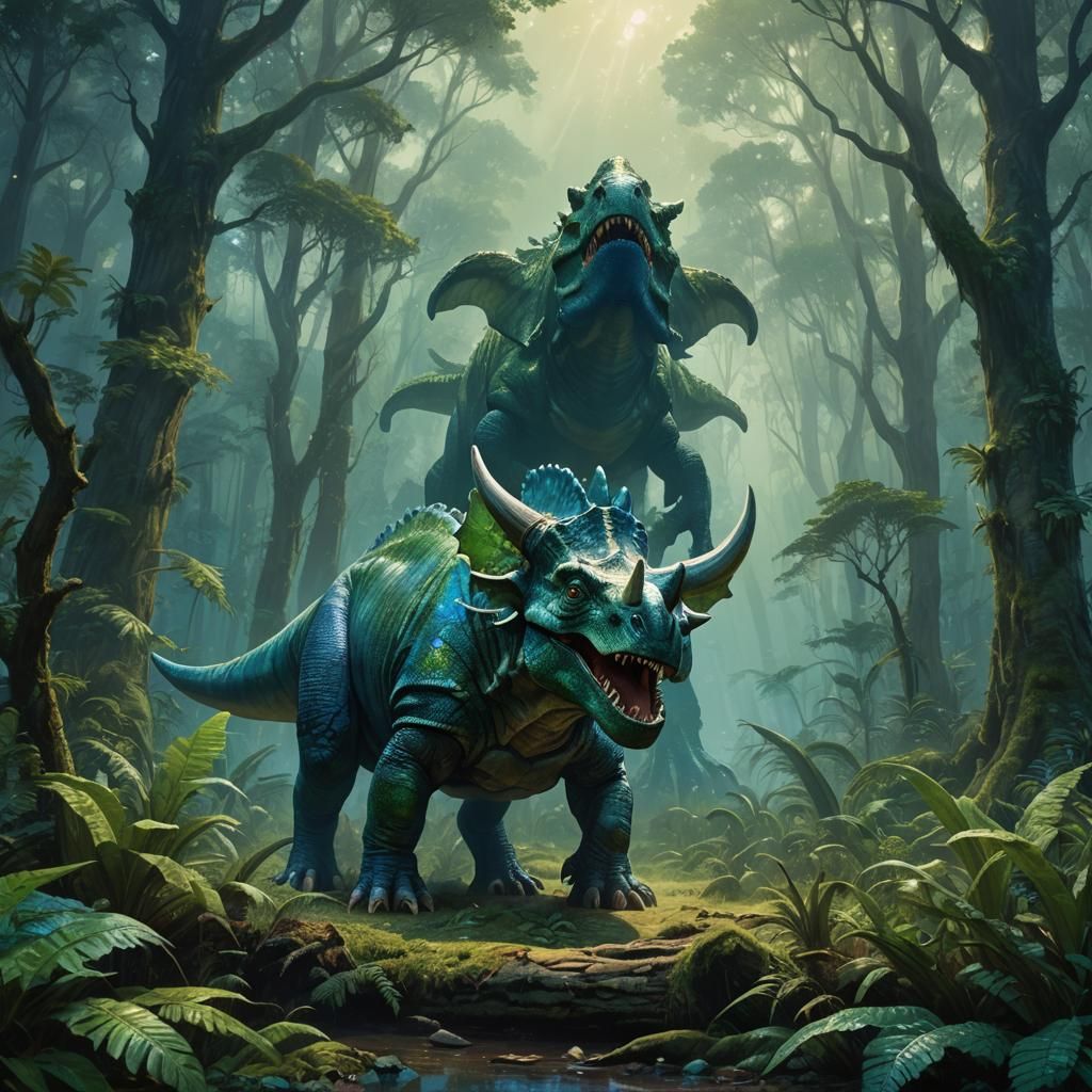 Triceratops-Crocodile Hybrid Roars in Primordial Forest