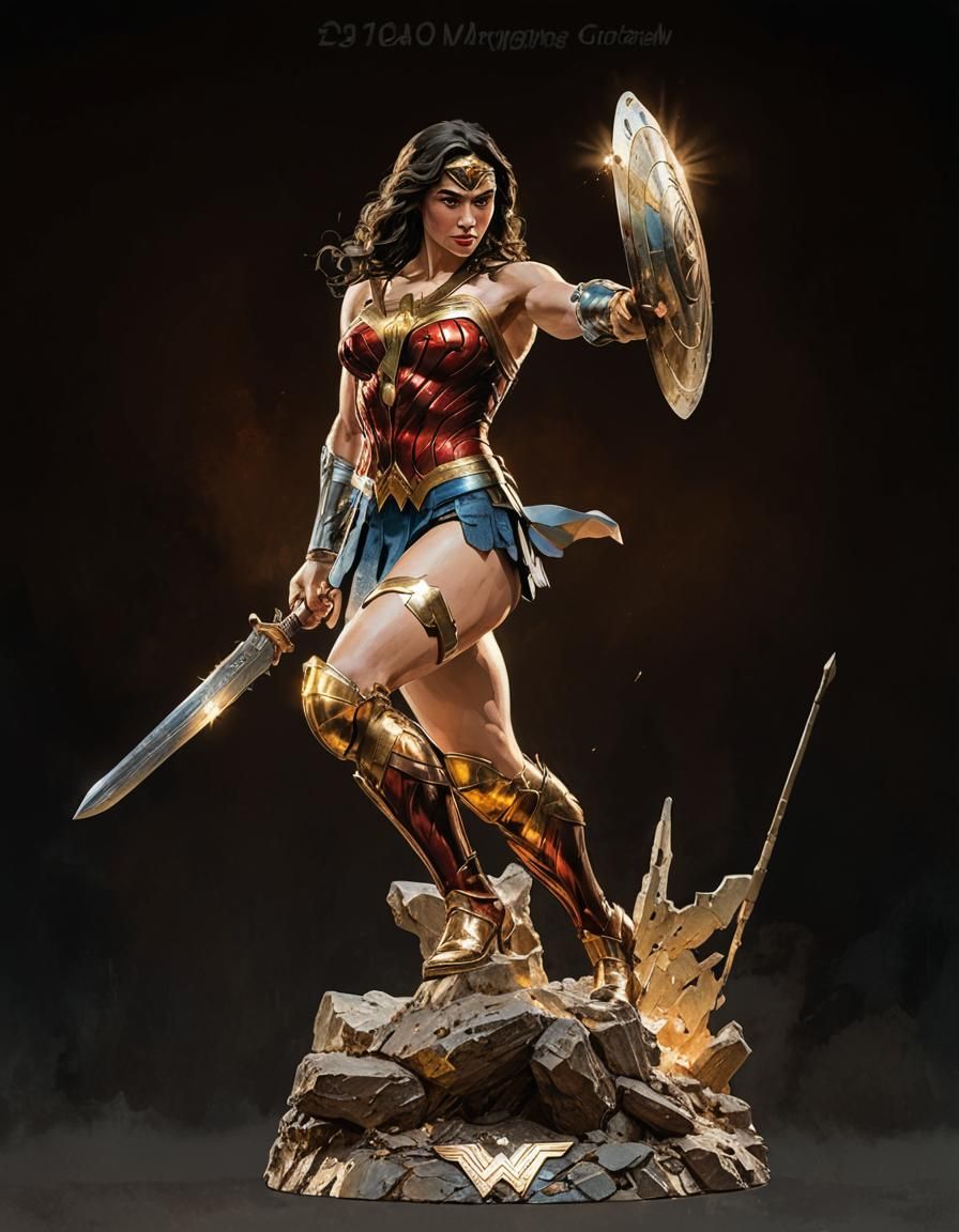 Wonder Woman in Action: Comic Book Oil Painting
