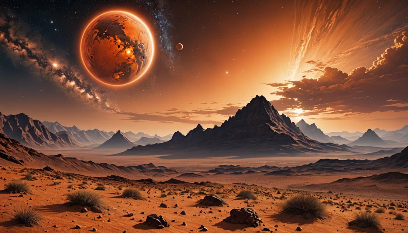 Desert Planet Orbiting Red Dwarf Star Artwork
